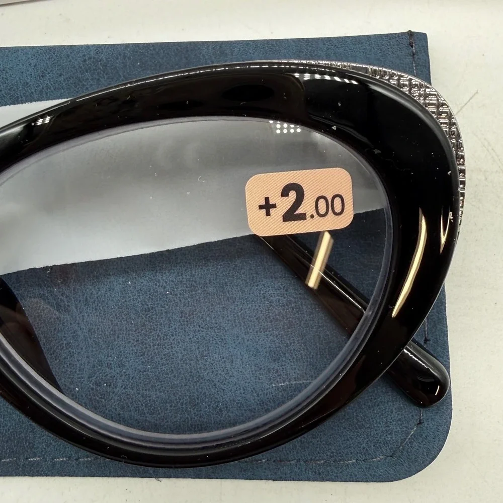 Set of 3 Cat Eye Reading Glasses +2.00 Strength Black Tortoise Rhinestone 8812